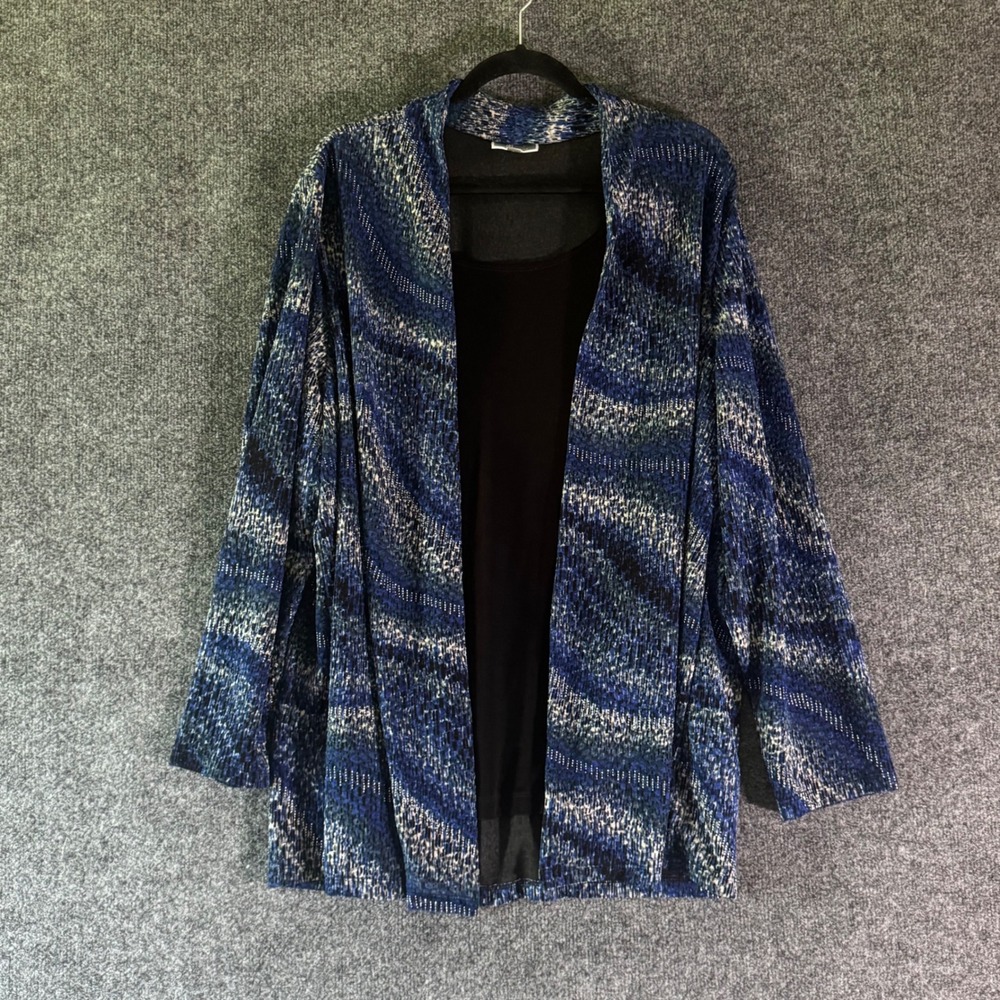 JM Collection Cardigan Top Women 3X Blue Excellent 2-Piece Attached Tank Layered